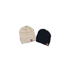 Pukavi Set of 2 Acrylic Knit Hats Black & Tan With Ponytail Hole on Tops NWOT